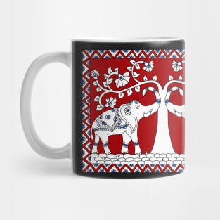 Elephants kalamkari art - Royal Indian elephants - Indian folk art Mug